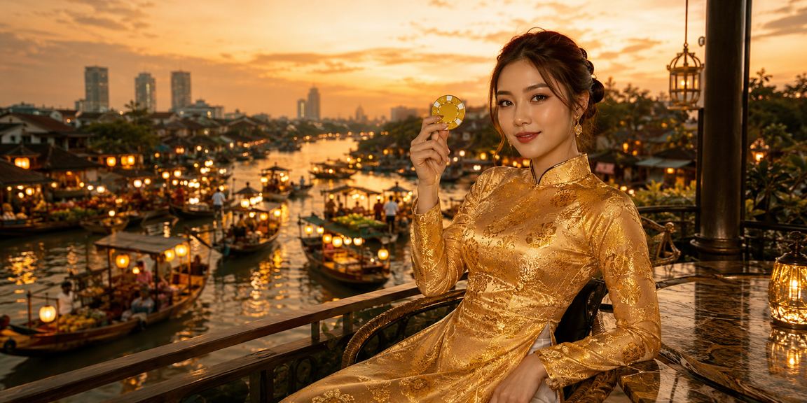 Người phụ nữ Hà Nội mặc áo dài kiểm tra thông tin nạp tiền và bonus Jackpot trên điện thoại